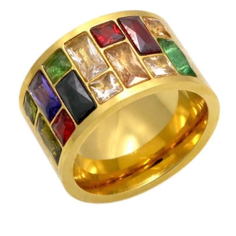 Anillo de Cristales Multicolor y acero