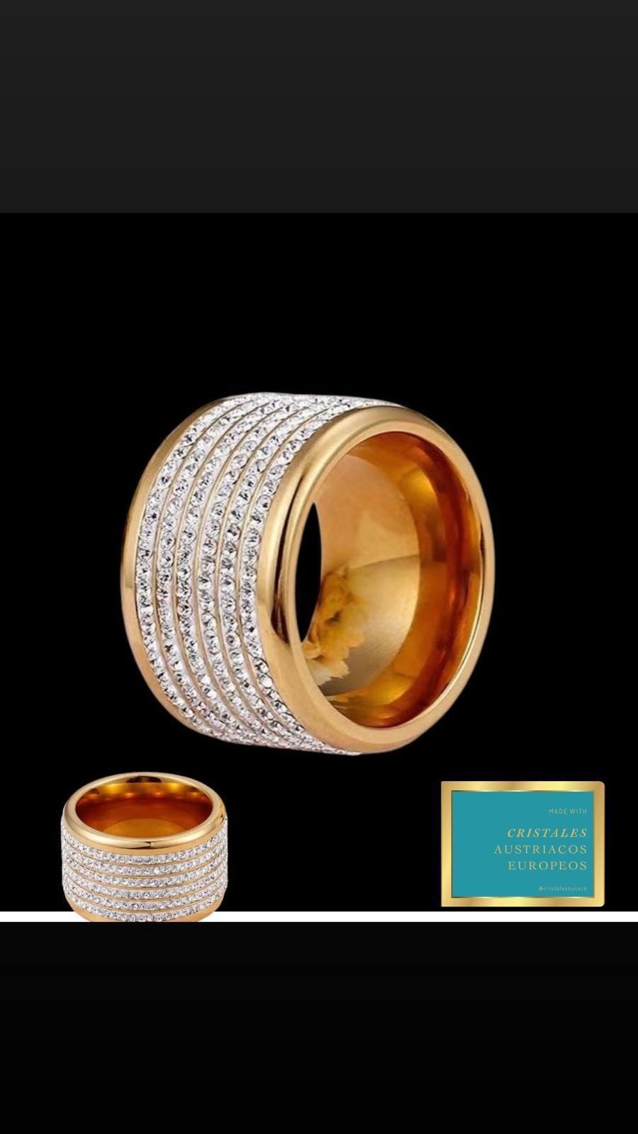 Anillo 6 filas de Cristales y Acero
