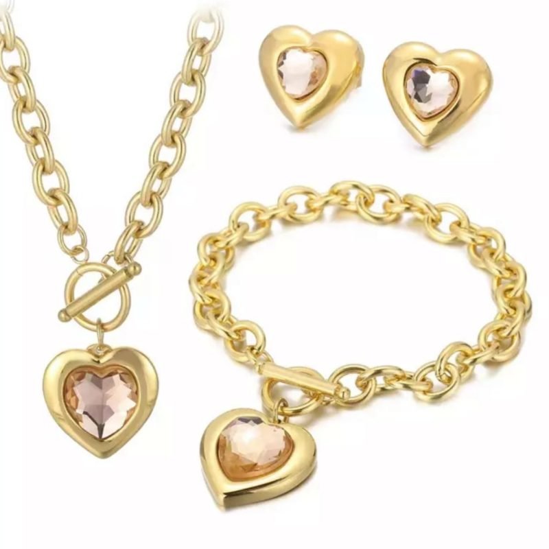 Conjunto  Corazon Cristal y Acero