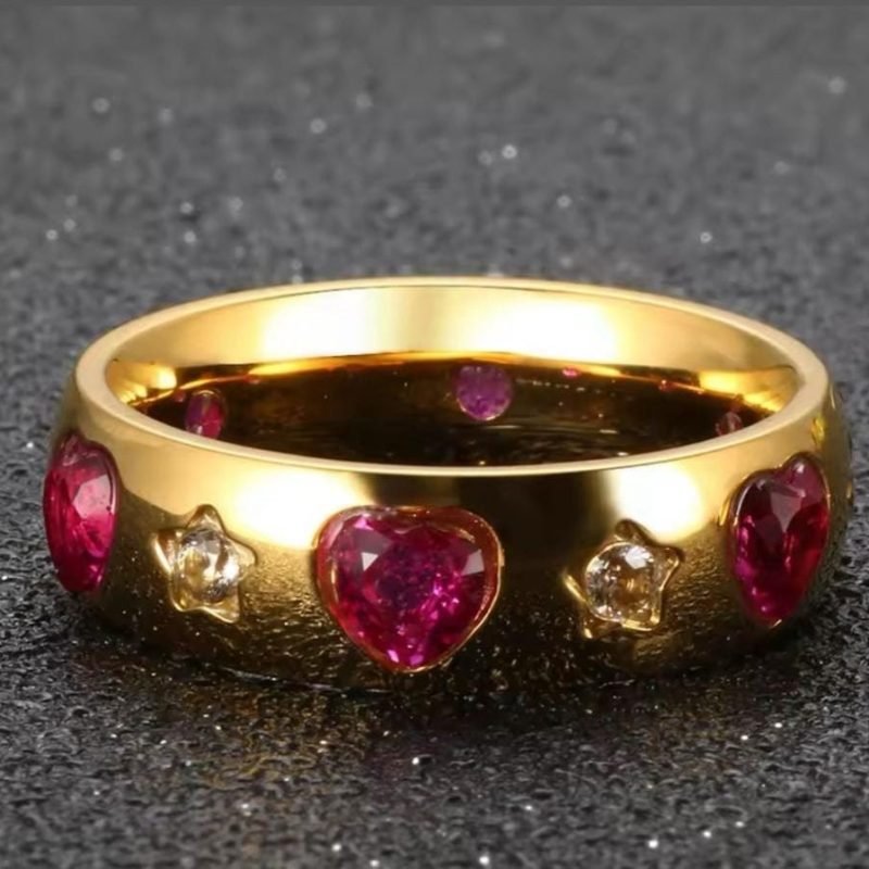 Anillo de Acero y Cristal Rubí