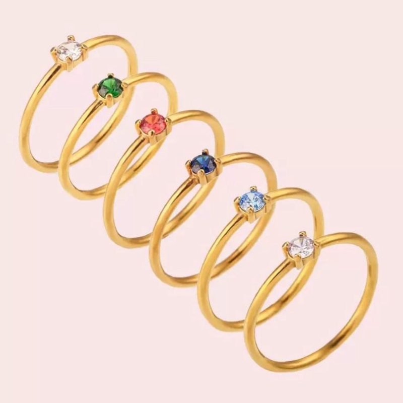 Anillos finos de acero y mini cristal