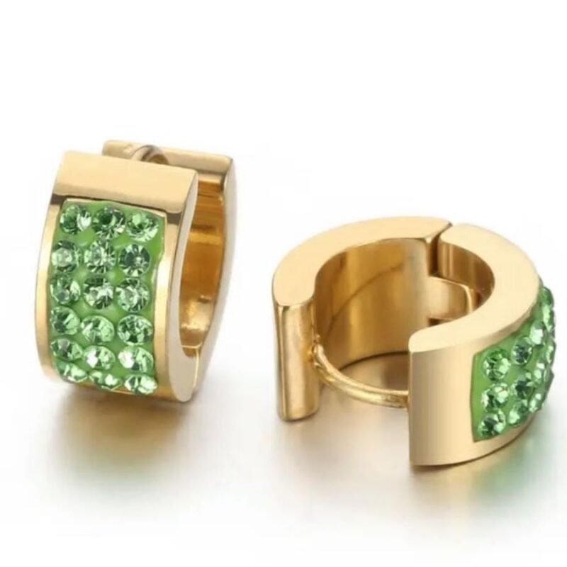 Aritos mini de acero dorado y cristales