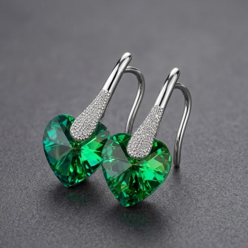 Caravanas corazón de cristal engarce plata 9,25